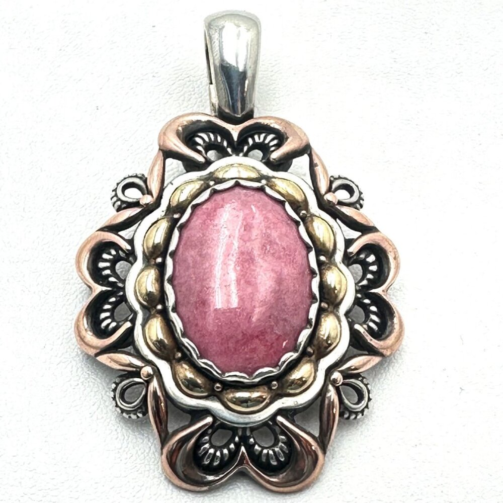 Carolyn Pollack Copper Brass Sterling Silver Pink Gemstone Pendant Enhancer 2.5"